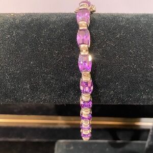 Silver 925 set with amethyst Gemstones Bracelet 8 inches length